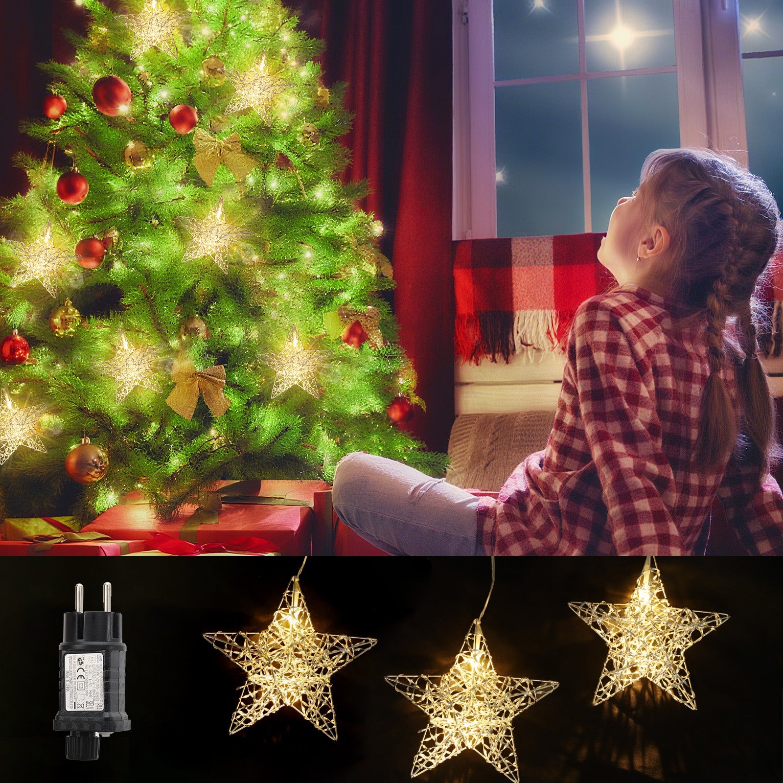 Salcar LED-Sterne 3er-Set Ø15 cm – Warmweiße Fensterdeko mit – sekeymall