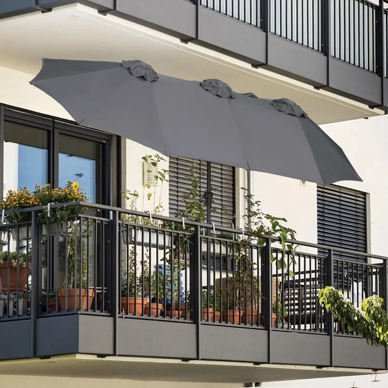 Sekey 300 x 160 cm Doppelsonnenschirm mit Kurbel, UV50+ Sekey