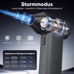 SALCAR Elektrischer Air Duster X3 mini mit 110.000 U/min – Tragbares & Wiederaufladbares Staubgebläse mit Turbomodus für PC, Auto & Haushalt