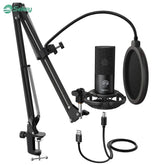 Fifine USB Kondensator Mikrofon mit Arm, Popfilter und Shock Mount, T669 Sekey