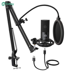 FIFINE USB condenser microphone with arm, pop filter and shock mount