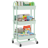 Sekey Rollwagen mit 3 Ebenen – Küchenwagen aus Kunststoff & Edelstahl, rostfest, 360°-Gummiräder mit Bremse, ergonomischem Griff, bis 30 kg belastbar, vielseitiger Servierwagen für Küche, Bad, Büro & mehr – Mintgrün Sekey