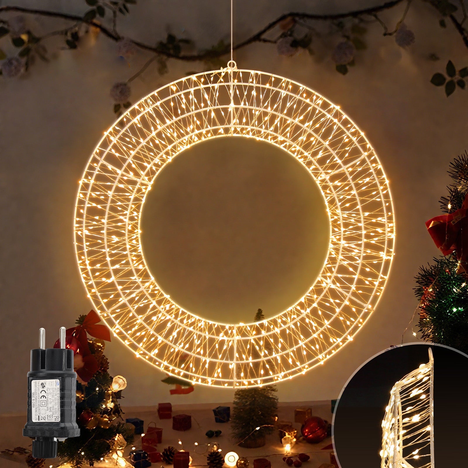 Salcar LED Lichtkranz Ø45 & Ø55 cm, 720 LEDs, Hängekranz, – sekeymall