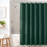 Sekey Dunkelgrün Duschvorhang 180 × 200 cm, Textil Badewannenvorhang mit Waffelstruktur, Wasserabweisend & Waschbar, 100 % Polyester, mit Beschwerungsband & 12 Edelstahlringen