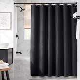 Sekey Schwarz Duschvorhang 180 × 200 cm, Textil Badewannenvorhang mit Waffelstruktur, Wasserabweisend & Waschbar, 100 % Polyester, mit Beschwerungsband & 12 Edelstahlringen
