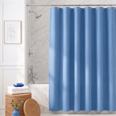 Sekey Blau Duschvorhang 180 × 200 cm, Textil Badewannenvorhang mit Waffelstruktur, Wasserabweisend & Waschbar, 100 % Polyester, mit Beschwerungsband & 12 Edelstahlringen