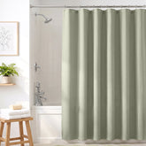 Sekey Grün Duschvorhang 180 × 200 cm, Textil Badewannenvorhang mit Waffelstruktur, Wasserabweisend & Waschbar, 100 % Polyester, mit Beschwerungsband & 12 Edelstahlringen