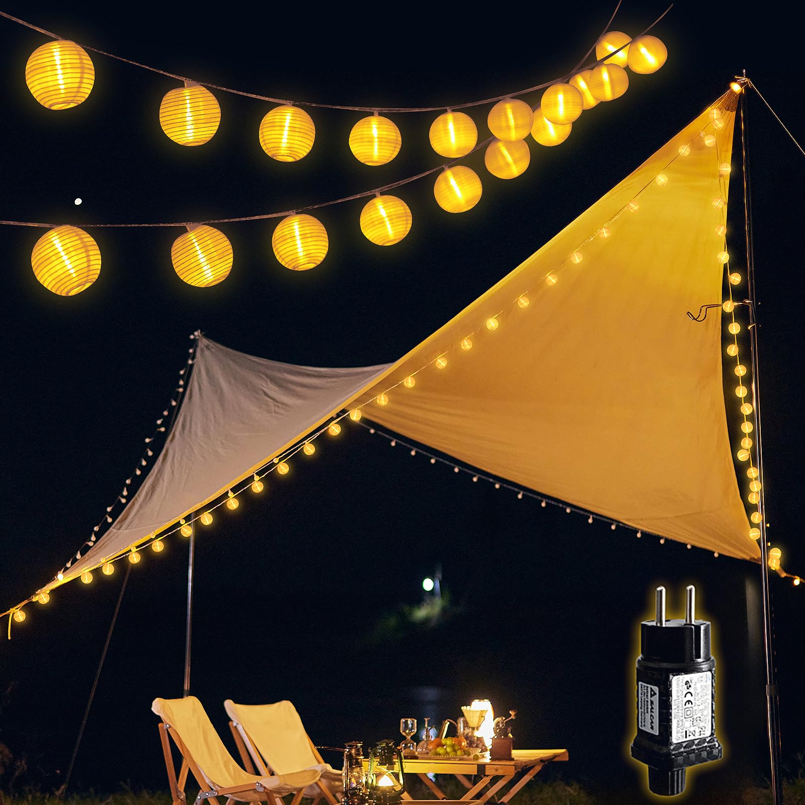 Salcar LED Lichterkette Außen mit Lampions – Warmweiß, Wetterfest, – sekeymall