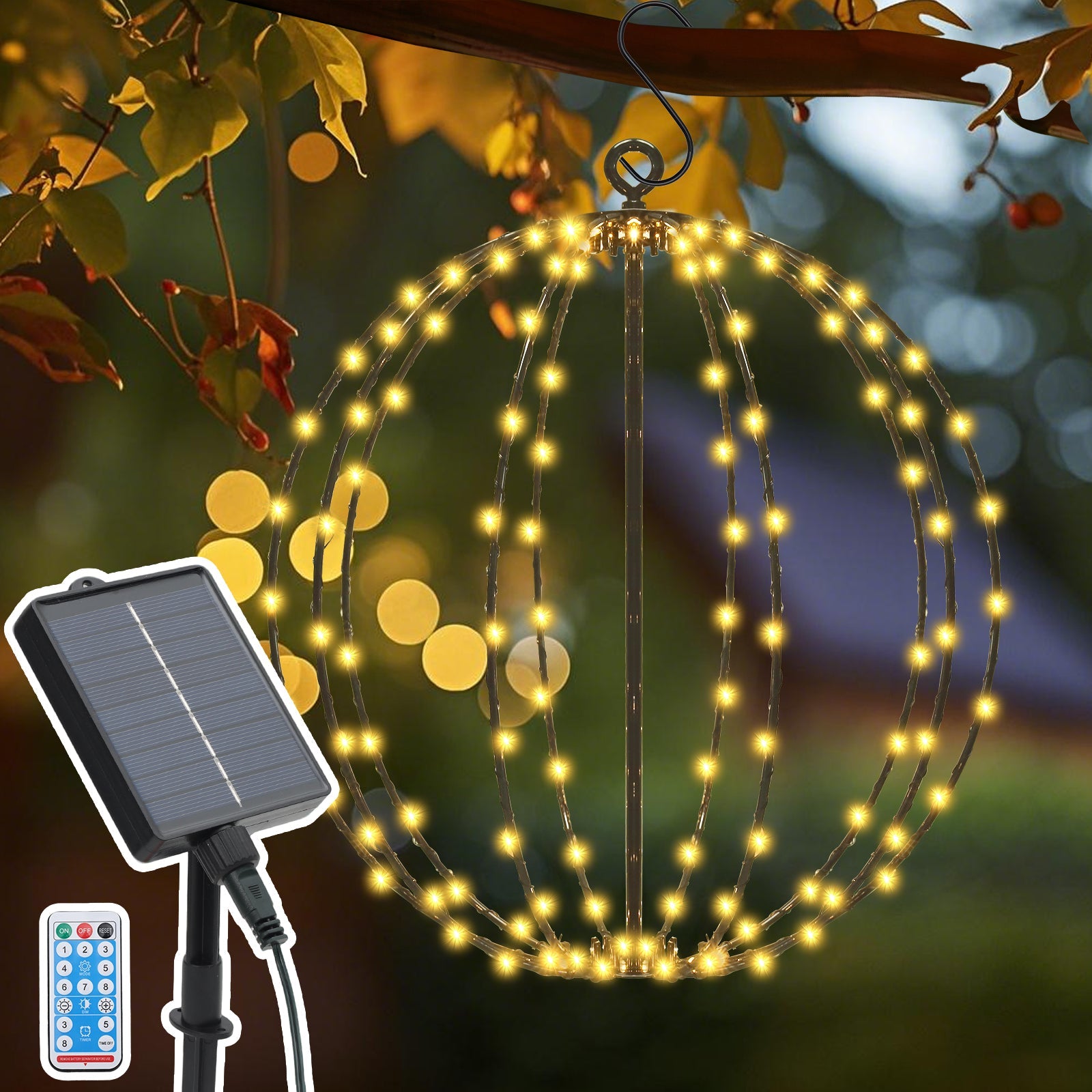 led-beleuchtung markise solar Salcar Solar LED Kugel Lichterkette warmweiß – 30 cm Ø mit 120 LEDs, 8 – sekeymall