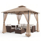 Sekey garden gazebo 3x3 m, garden tent with mosquito net, breathable double roof 160g/㎡ polyester