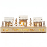 Salcar LED Schwibbogen aus Holz – 43 cm 3D Weihnachtsdorf, 8 LEDs, Batteriebetrieben, Naturholzoptik