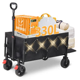 Sunula Faltbarer Bollerwagen 3025 mit Verlängerter Ladefläche, 150 kg Tragkraft, Extra Lang, Mit Bremse, Getränkehaltern & Geländereifen – Für Strand, Camping, Garten, Einkauf Sunula