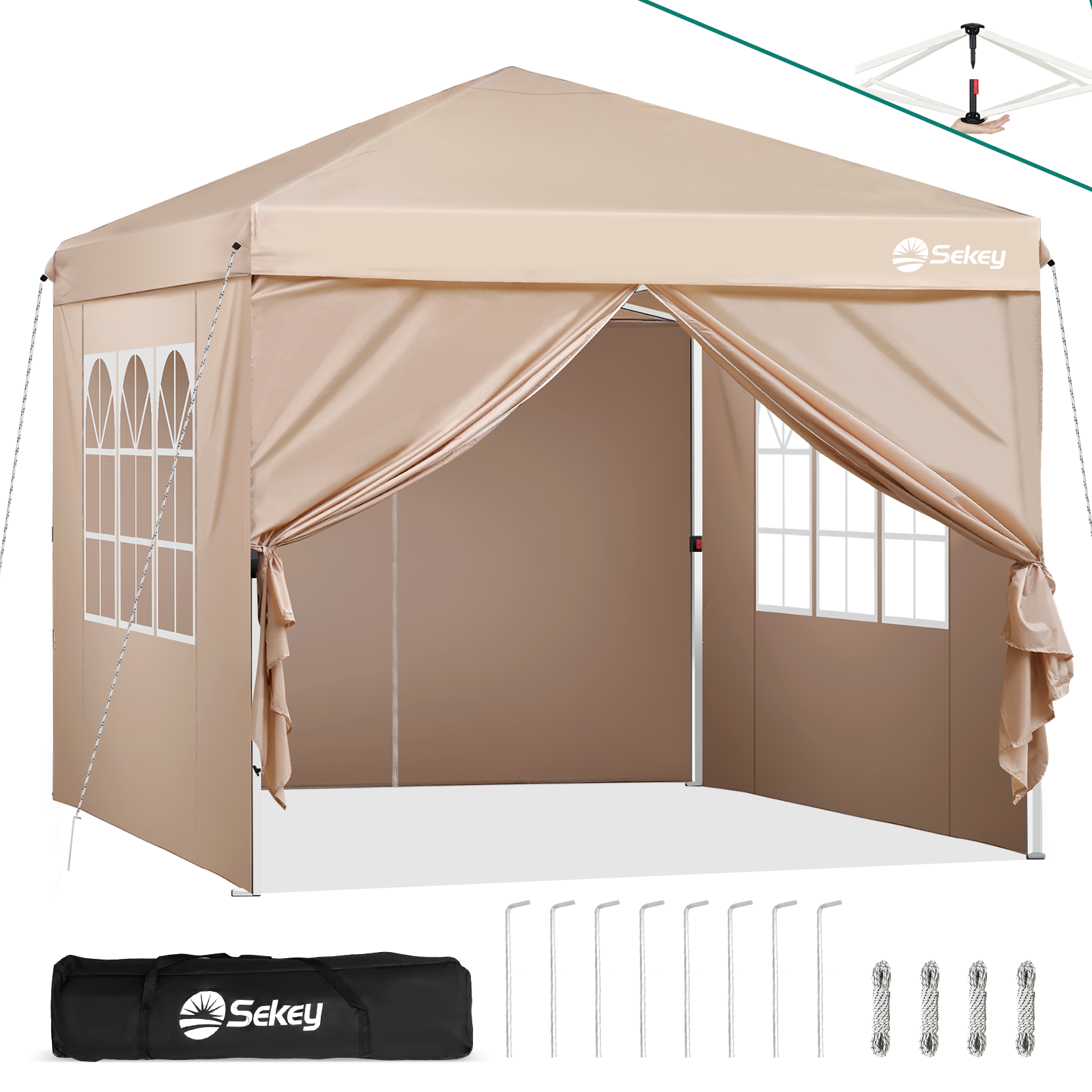 Sekey Faltpavillon 300x300 cm: Wasserdicht, UV-Schutz, 3 Höhen, einfache Montage