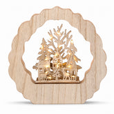 Salcar LED Schwibbogen aus Holz, 3D Weihnachtsdeko mit Weihnachtsdorf, 20 warmweiße LEDs, batteriebetriebener Lichterbogen für Fensterbank, Regal & Sideboard