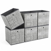 Sekey Aufbewahrungsboxen 6er Set 33 × 33 × 33 cm – Faltbare Stoffboxen mit Grifföse, stabile Ordnungsboxen für Kallax-Regale, Hellgrau