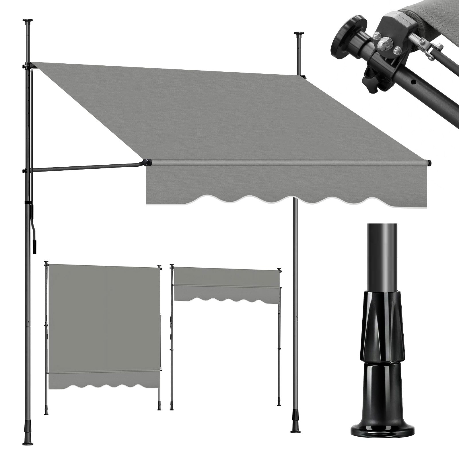 Sekey Klemmmarkise ohne Bohren Grau (150–350 cm Breite), 130 cm Ausfal