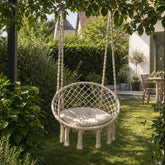 Sekey Hängesessel 360° drehbar aus Recycling-Baumwolle – Boho Hängestuhl mit Sitzkissen, Metallkette & Karabinern, Hängesitz für Wohnzimmer, Balkon, Terrasse & Schlafzimmer
