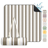 Sekey Picknickdecke Wasserdicht – Sandfreie Stranddecke mit Klassischem Streifenmuster in Braun & Weiß, PEVA-Unterseite & Tragegurt für Picknick, Camping und Strand