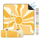 Sekey Picknickdecke Wasserdicht – Sandfreie Stranddecke mit Sonnen-Motiv, PEVA-Unterseite & Tragegurt für Picknick, Camping und Strand
