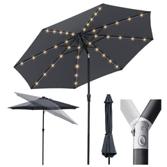 Sekey Solar-LED Sonnenschirm 300cm mit 40 LED, UV 50+, Alu-Sonnenschirm mit Kurbel