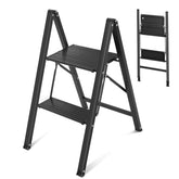 Sekey Klapptrittleiter 2 & 3 Stufen – Rutschfeste Trittleiter mit Stahlrahmen & Aluminiumstufen, TÜV & SGS geprüft, bis 150 kg, Schwarz