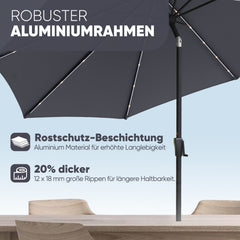 Sekey Solar-LED Sonnenschirm 300cm mit 40 LED, UV 50+, Alu-Sonnenschirm mit Kurbel