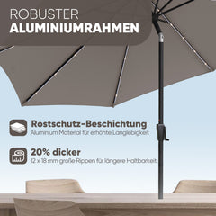 Sekey Solar-LED Sonnenschirm 300cm mit 40 LED, UV 50+, Alu-Sonnenschirm mit Kurbel