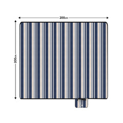 Sekey Wasserdichte Picknickdecke – Sandfeste, faltbare Strandmatte mit gepolstertem PEVA-Untergrund, tragbar für Outdoor, Camping, Strand & Wiese, Blau-Weiß-Beige Streifen