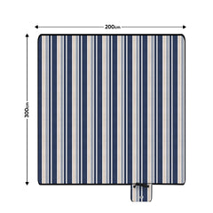 Sekey Wasserdichte Picknickdecke – Sandfeste, faltbare Strandmatte mit gepolstertem PEVA-Untergrund, tragbar für Outdoor, Camping, Strand & Wiese, Blau-Weiß-Beige Streifen