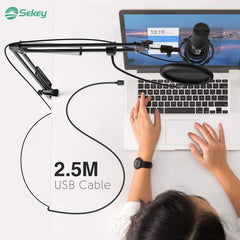 FIFINE USB condenser microphone with arm, pop filter and shock mount