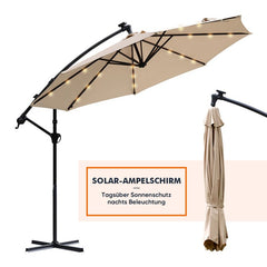 Sekey 300 cm cantilever parasol with LED solar lighting, sun protection UV50+