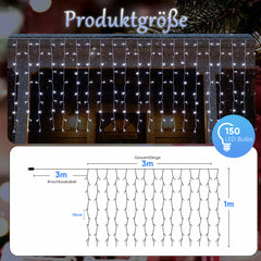 SALCAR LED Eisregen Fenster Lichtervorhang – Kaltweiß, 8 Modi, Timer & Memory, IP44 Wasserdicht – Für Innen & Außen, Weihnachtsbeleuchtung für Fenster, Balkon & Wand (2m/3m/6m)