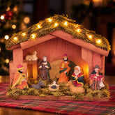 Salcar Weihnachtskrippe aus Holz mit Figuren – 20 LEDs, Batteriebetrieben, 23,5 cm Weihnachtsdeko