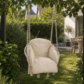 Sekey Hängesessel 360° drehbar mit Ringkissen – Boho Hängestuhl aus Recycling-Baumwolle, gemütlicher Hängesitz mit Metallkette & Karabinern für Wohnzimmer, Balkon und Terrasse