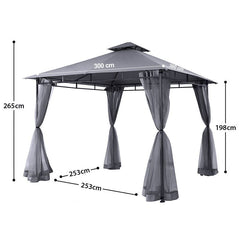 Sekey garden gazebo 3x3 m, garden tent with mosquito net, breathable double roof 160g/㎡ polyester
