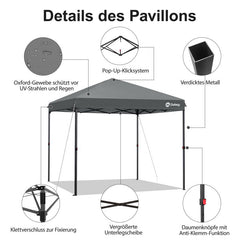 Sekey 300 x 300 cm Faltpavillon mit 4 Sandsäcken und Tragetasche