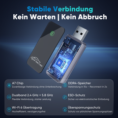 SALCAR Kabelloser CarPlay Adapter für iPhone – 2025 Upgrade, Wireless USB Dongle für stabiles & unterbrechungsfreies CarPlay, kompatibel mit iOS 10+