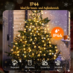 SALCAR Weihnachtsbaum Lichterkette mit Sternspitze & Fernbedienung – 1,5 m (260 LED), 2 m (430 LED) oder 3 m (500 LED) Überwurf Lichterkette, Warmweiß, 8 Modi, Timer, Innen & Außen