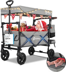 Sekey 110L / 150KG Faltbarer Bollerwagen mit Dach, Schiebegriff, Fußbreme, PU Räder, 5050