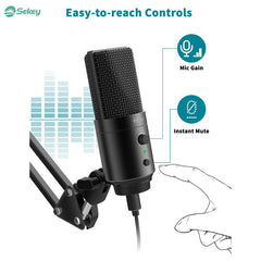 FIFINE K683A USB Kondensator Mikrofon mit Ständer, Popfilter, Stummschalttaste und Kopfhörerbuchse