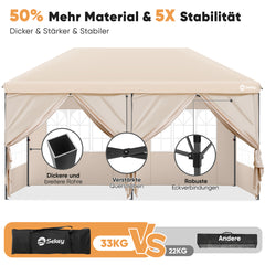 Faltpavillon 3x6m mit 6 Seitenteilen, One-Touch-System, UV50+ & wasserdicht, Höhenverstellbar (250–270cm), inkl. Sandsäcke & Tragetasche