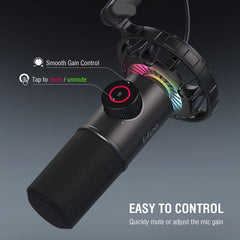 FIFINE USB Dynamic Microphone with Mute Button, Pop Filter, Shock Mount and Headphone Jack