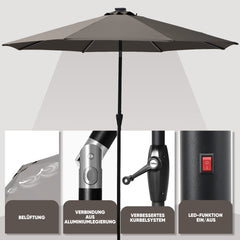 Sekey Solar-LED Sonnenschirm 300cm mit 40 LED, UV 50+, Alu-Sonnenschirm mit Kurbel