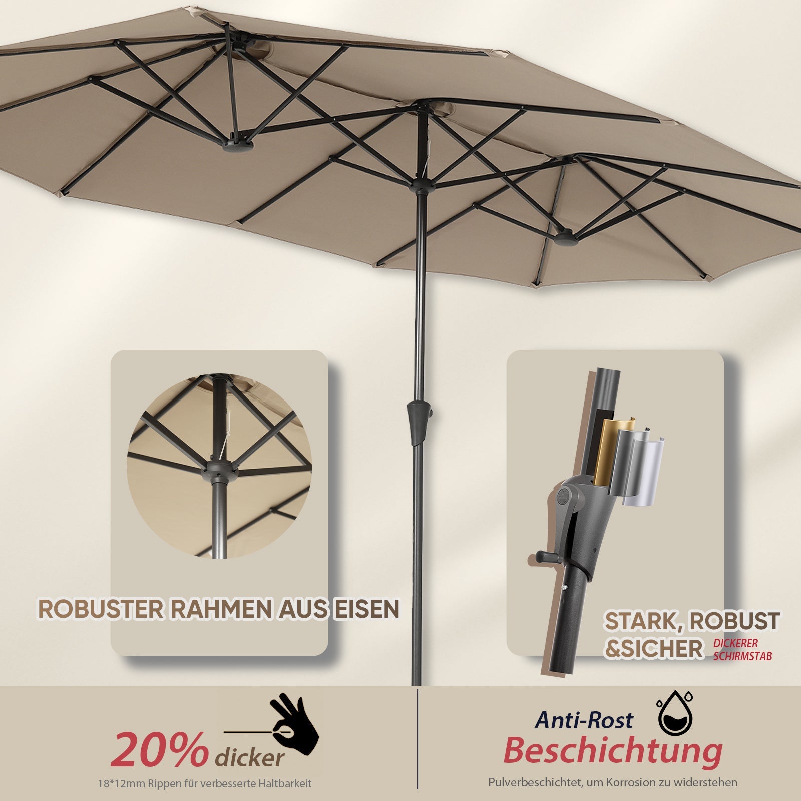 Sekey Sonnenschirm 400 x 220 cm Doppel Sonnenschirm mit Ständer Doppelsonnenschirm Garten Sekey