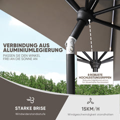 Sekey Solar-LED Sonnenschirm 300cm mit 40 LED, UV 50+, Alu-Sonnenschirm mit Kurbel