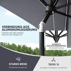 Sekey Solar-LED Sonnenschirm 300cm mit 40 LED, UV 50+, Alu-Sonnenschirm mit Kurbel