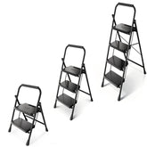 Sekey Klappbare Trittleiter 2/3/4 Stufen – Stahlrahmen, rutschfeste Trittflächen, TÜV & SGS geprüft, bis 150 kg belastbar, Schwarz