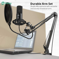 FIFINE USB condenser microphone with arm, pop filter and shock mount