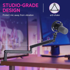 FIFINE 1.5 kg microphone arm with microphone clip, 1/4'', 3/8'' and 5/8'' adapter