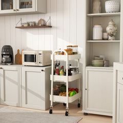 Sekey Rollwagen mit 3 Ebenen – Küchenwagen aus Stahl mit rostfester Lackierung, 360°-Gummirädern & Bremse, werkzeugloser Aufbau, vielseitiger Servierwagen für Küche, Bad, Büro & mehr – Weiß